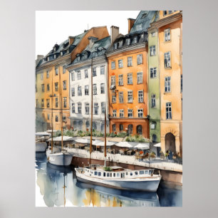 Stockholm watercolor art poster
