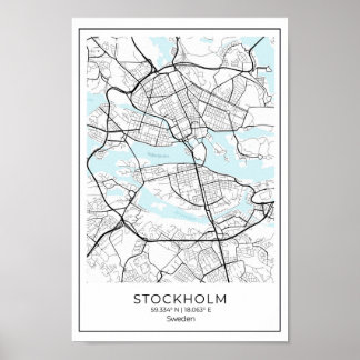 Stockholm White Map - Black And White Home Decor