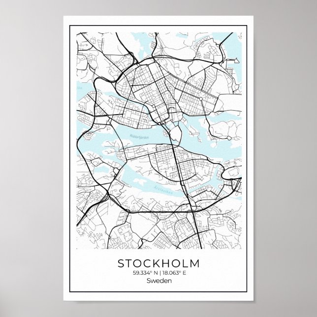Stockholm White Map - Black And White Home Decor (Front)