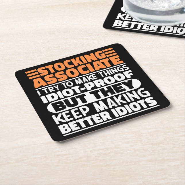 Stocking Associate I Try To Make Things Funny Cool Square Paper Coaster (Angled)