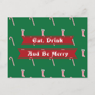 Stocking & Candy Cane Christmas Postcard