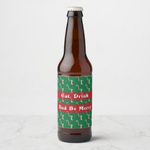 Stocking & Candy Cane Pattern Beer Bottle Label