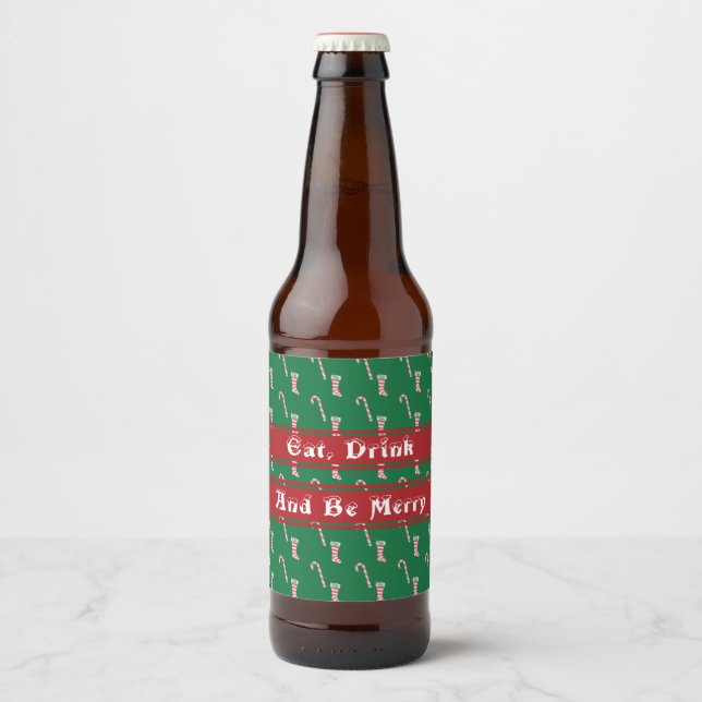 Stocking & Candy Cane Pattern Beer Bottle Label (Front)