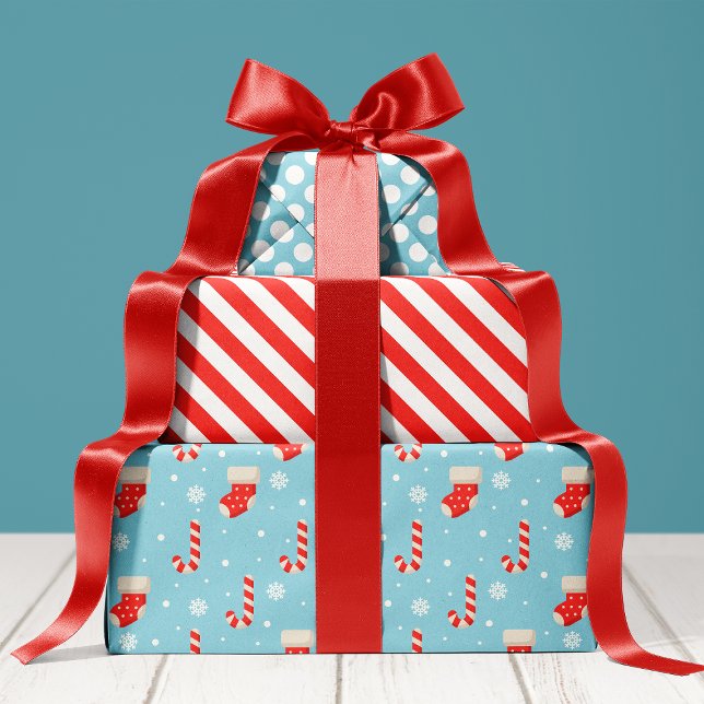 Stocking Candy Cane Pattern Cute Holiday Christmas Wrapping Paper Sheet (Creator Uploaded)