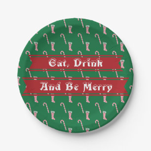 Stocking & Candy Cane Pattern Paper Plate