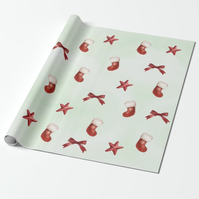 Stocking Christmas Birthday Party Wrapping Paper (Unrolled)