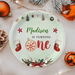 Stocking Christmas First Birthday Party Paper Plate