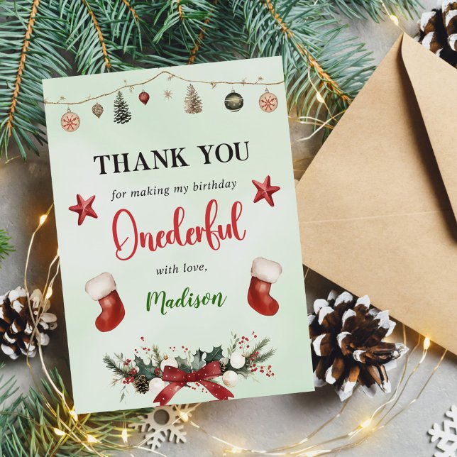 Stocking Christmas Winter Birthday Party  Thank You Card (Creator Uploaded)