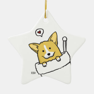 Stocking Corgs Star Ceramic Ornament