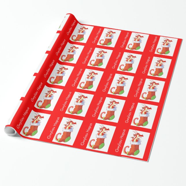 Stocking Dragon Gift Wrap (Unrolled)