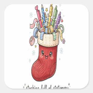 Stocking Full of Stationery Kawaii Christmas Stick Square Sticker