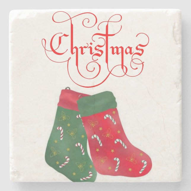 Stocking Marble Stone Coaster Christmas (Front)