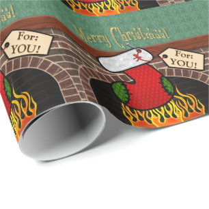 Stocking Over Fireplace Wrapping Paper