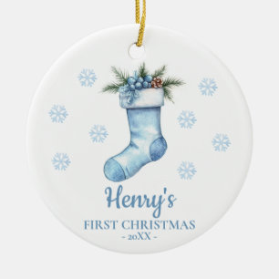 Stocking Personalized Baby's First Christmas Ceramic Ornament