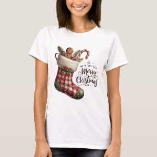 Stocking Plaid Gingerbread Man Christmas T-Shirt