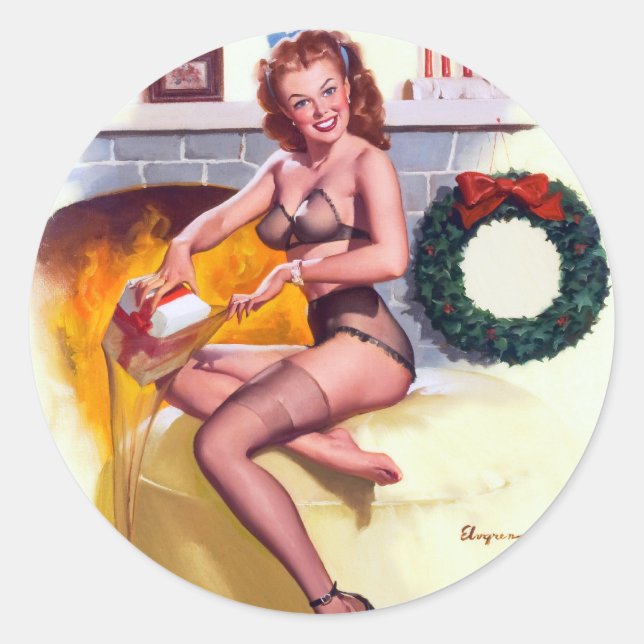 Stocking Stuffer Pin Up Classic Round Sticker (Front)