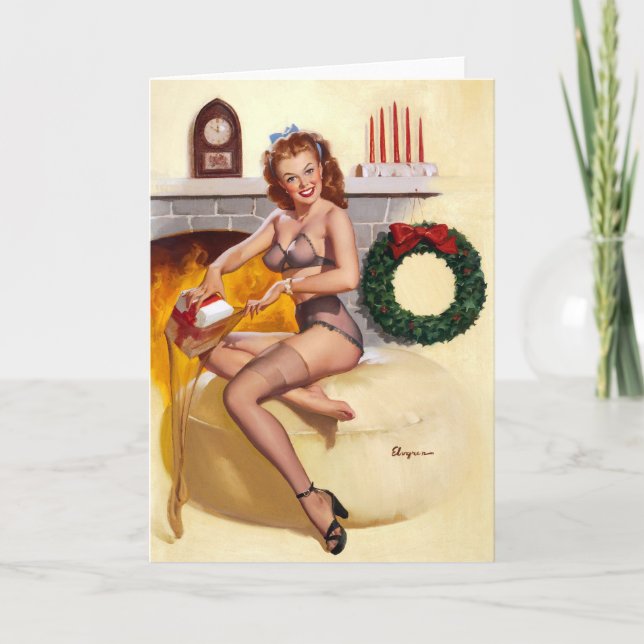 Stocking Stuffer Pin Up Holiday Card (Front)