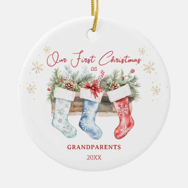  Stockings Grandparents 1st Christmas  Ceramic Ornament (Front)