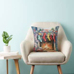 Stockings Hung On Fireplace Gifts Fire Cushion