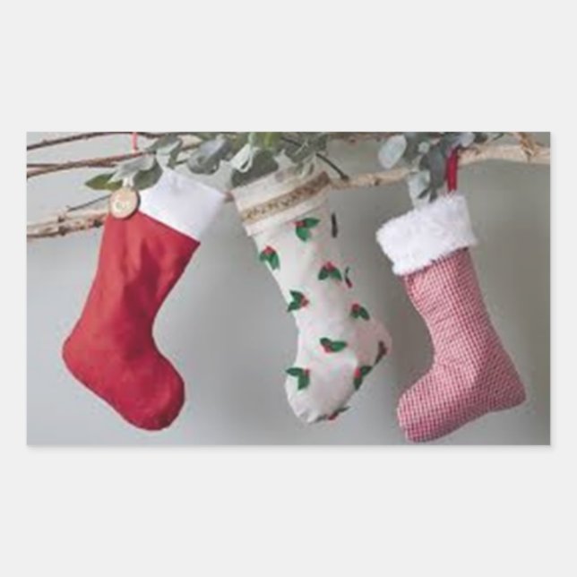 **STOCKINGS ON MANTEL** CHRISTMAS RECTANGULAR STICKER (Front)