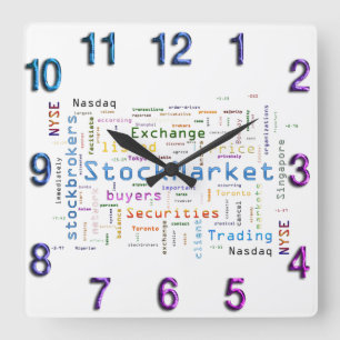 StockMarket Design  Word cloud concept Square Wall Clock