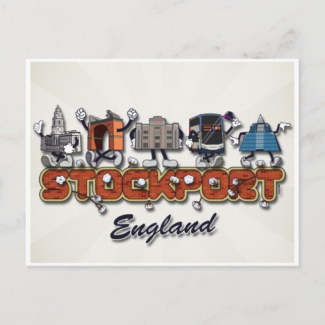 Stockport cartoon characters postcard (Front)