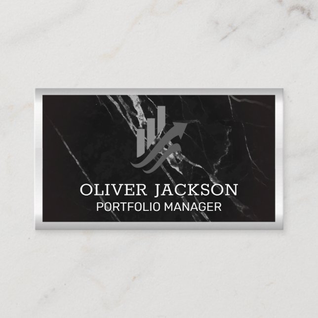 Stocks Bar Graph Chart | Black Marble Business Card (Front)