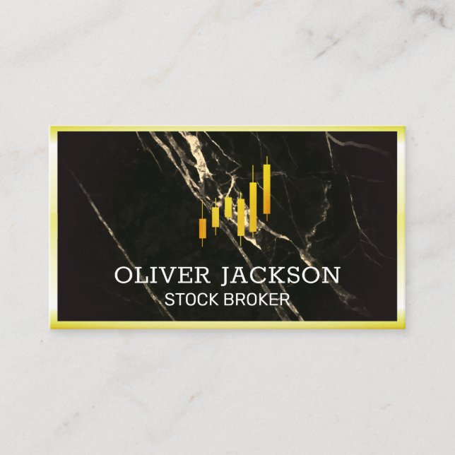 Stocks | Gold Border | Black Marble Business Card (Front)