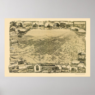 Stockton, CA Panoramic Map - 1895 Poster