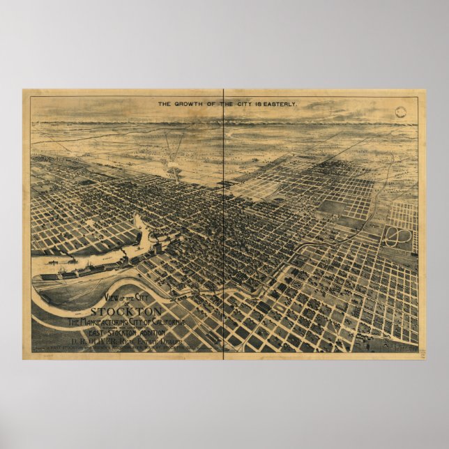 Stockton California 1895 Panoramic Map Poster (Front)