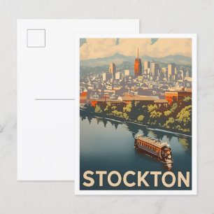 Stockton California Vintage Travel Illustration Postcard