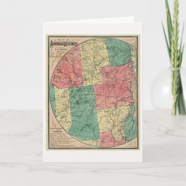 Stoddard's Map of the Adirondack Wilderness, 1883  Card (Front)