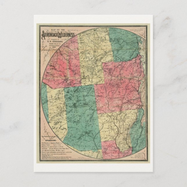 Stoddard's Map of the Adirondack Wilderness, 1883 Postcard (Front)