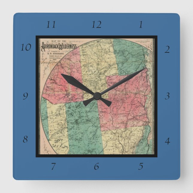 Stoddard's Map of the Adirondack Wilderness, 1883 Square Wall Clock (Front)
