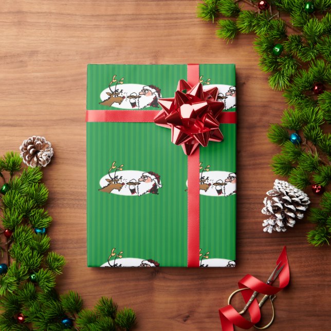 Stogie Santa and Reindeer Green Wrapping Paper (Holiday Gift)
