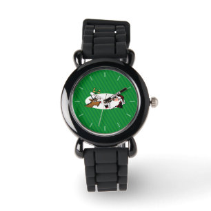 Stogie Santa and Reindeer on Green Stripes Watch