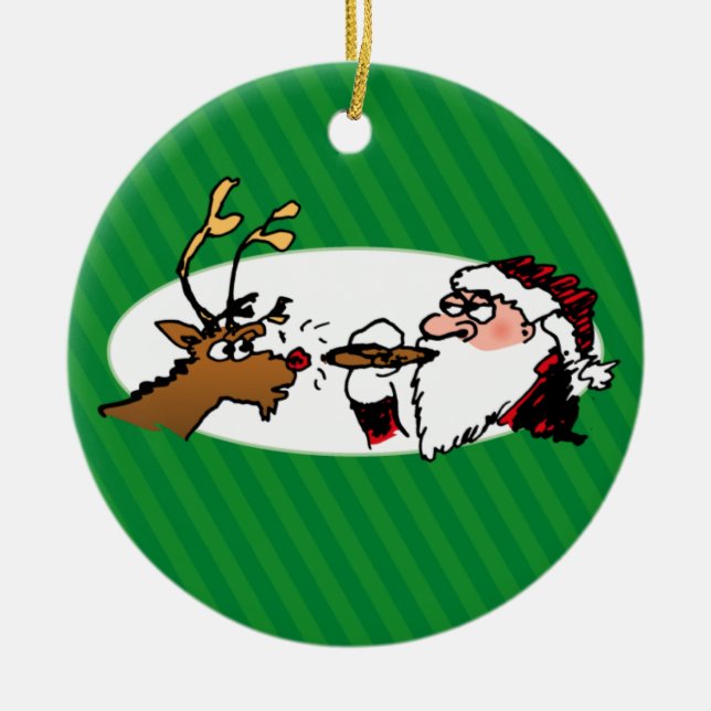 Stogie Smoking Santa Funny Green Holiday Ornament (Front)