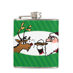 Stogie Smoking Santa Funny Green Stripe Christmas Hip Flask