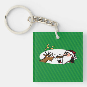Stogie Smoking Santa Funny Green Stripe Christmas Key Ring