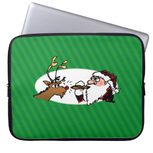 Stogie Smoking Santa Funny Green Stripe Christmas Laptop Sleeve