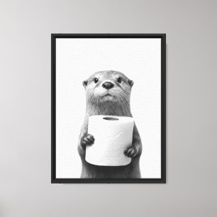 Stoic Otter Holding Toilet Paper Roll Minimalistic Canvas Print