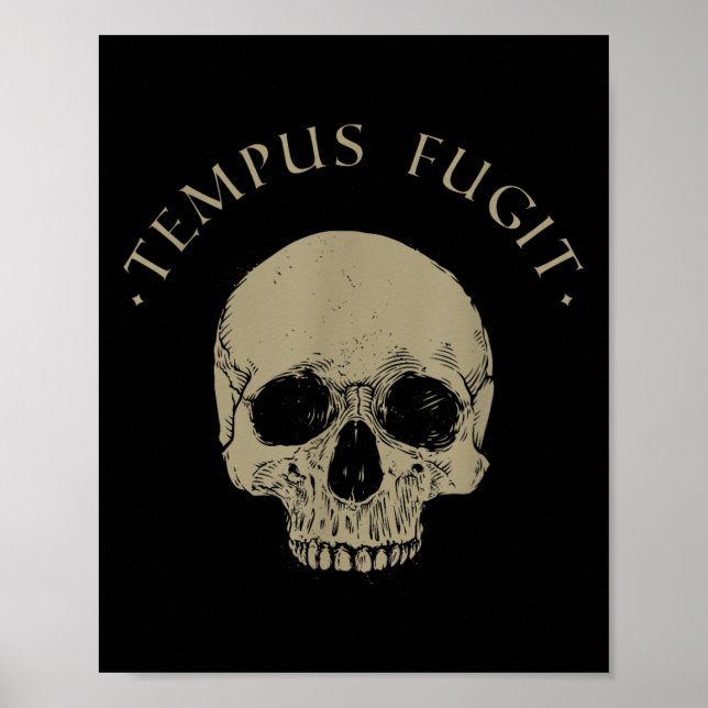 Stoic Philosophy Tempus Fugit Skull Stoicism Quote Poster (Front)