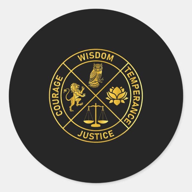 Stoic Virtues Wisdom Temperance Justice Courage St Classic Round Sticker (Front)