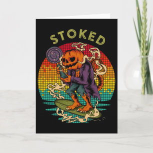 Stoked Funny Surfing Pumpkin Head Animal Lollipop Card