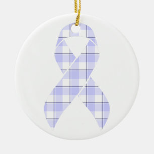 Stomach Cancer Awareness Plaid Periwinkle Ribbon Ceramic Ornament