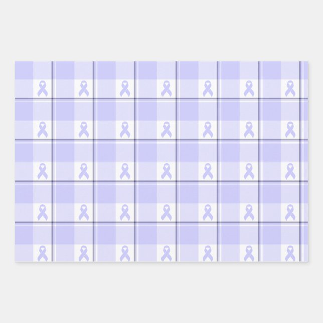 Stomach Cancer Awareness Plaid Periwinkle Ribbon Wrapping Paper Sheet (Front)