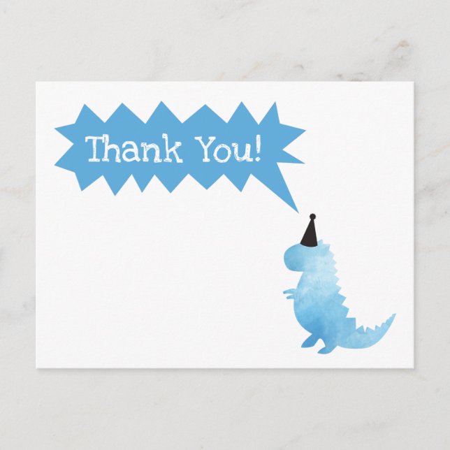 Stomp and Chomp Thank you Dinosaur Birthday Blue Postcard (Front)