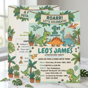 Stomp Chomp and Chew Dinosaur one Birthday Design Invitation