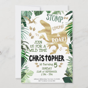 Stomp, Chomp and Roar! Dinosaurs Birthday theme Invitation