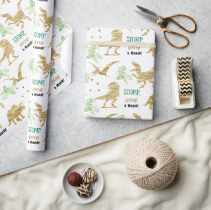 Stomp, Chomp and Roar! Elegant golden Dinosaur Wrapping Paper